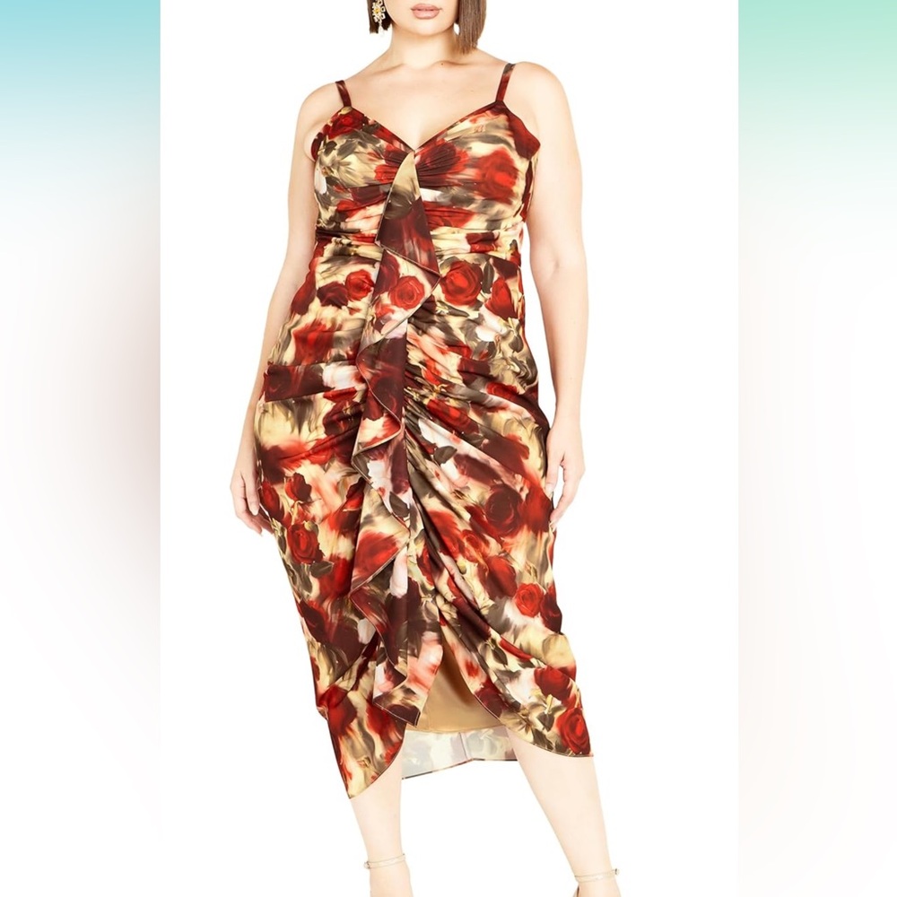 City Chic Red and Brown Floral Dress